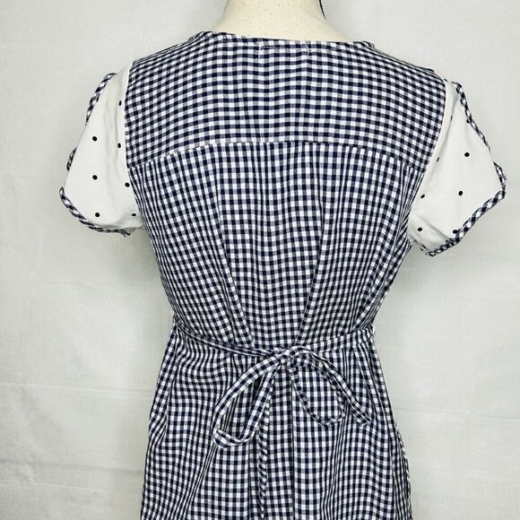 Zara Dress Size M Blue White Gingham Check Shift Short-Sleeve Tie Back - Picture 10 of 11